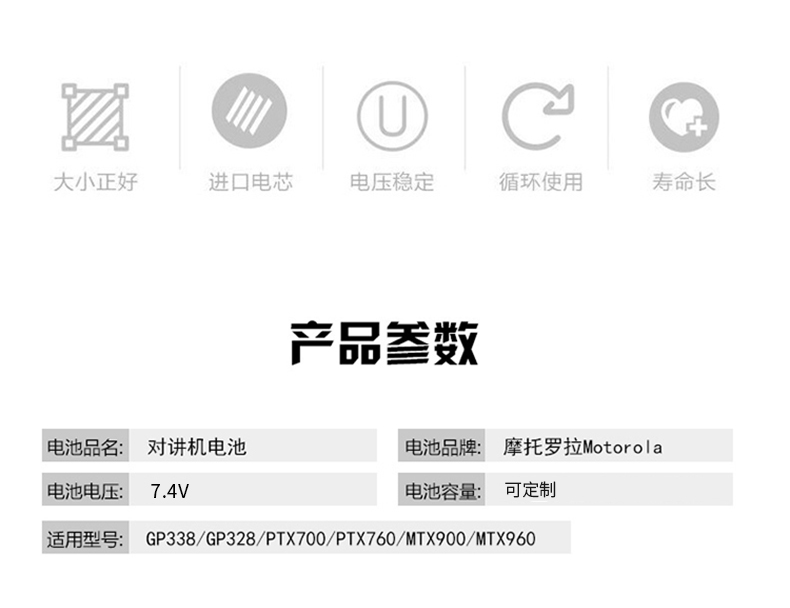 摩托罗拉GP328 GP338 PTX760对讲机防爆电池